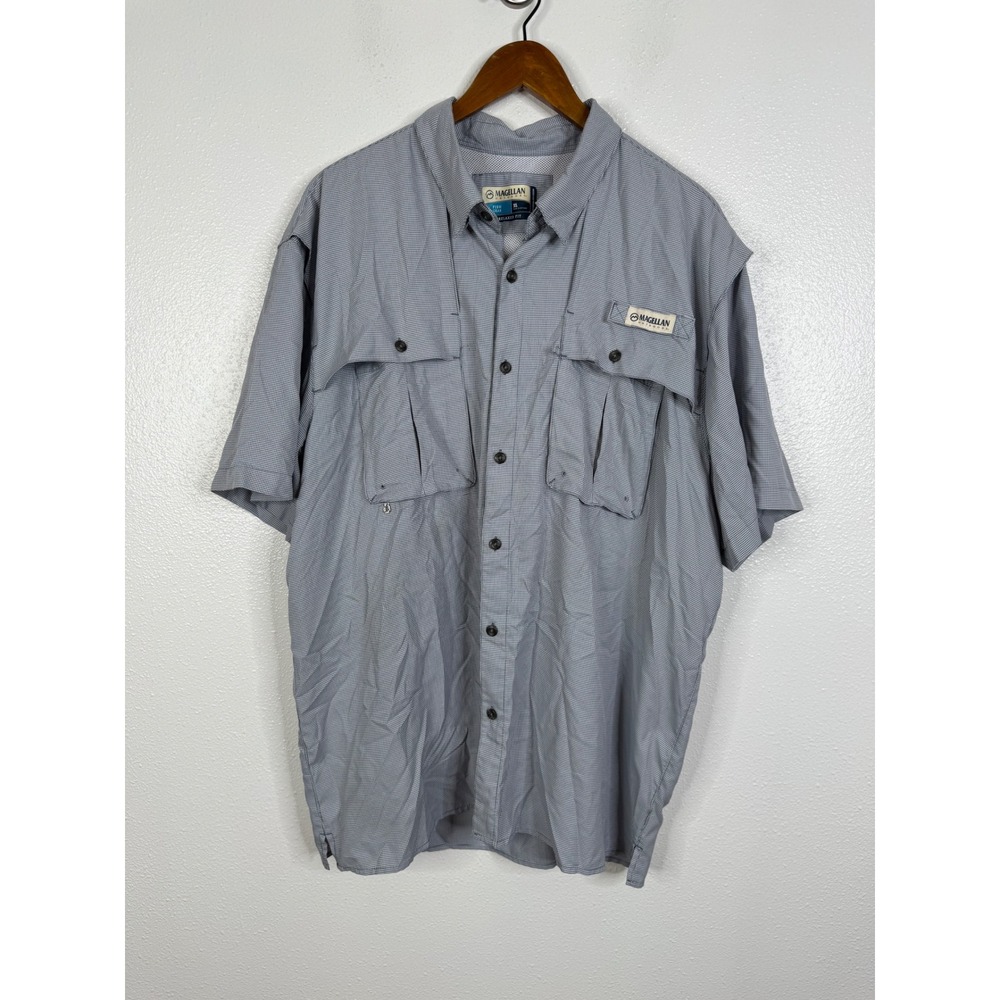 Magellan Outdoors Fish Gear Mens XL Blue Houndstooth Vented Fishing Shirt SS